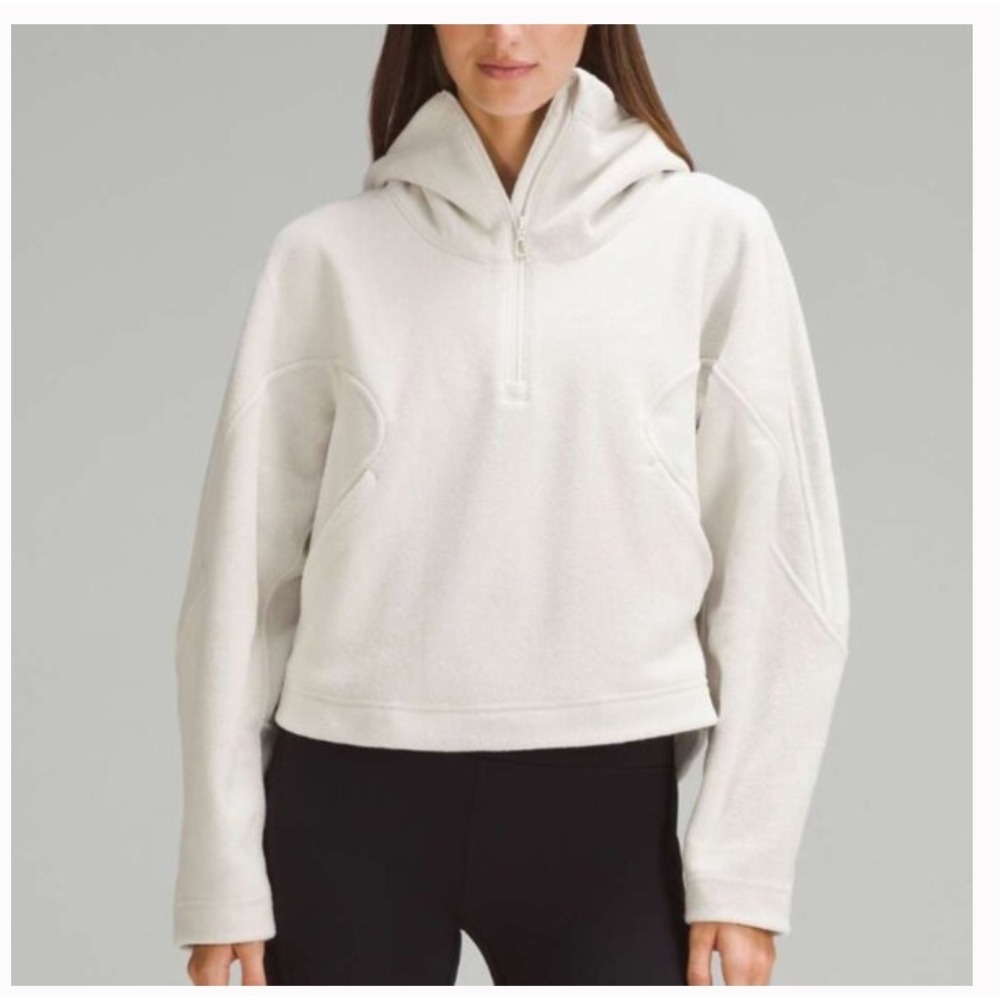 Lululemon Looped Terry Fleece Half-Zip Hoodie‎ Size 8 Bone Loungewear Gym Casual